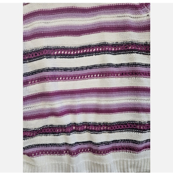 Lane Bryant Cardigan Sweater Womens 10/12 Purple Striped Open Front Short Sleeve - Picture 4 of 10